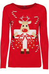 Long Sleeve Christmas Reindeer Print Top - bejealous-com
