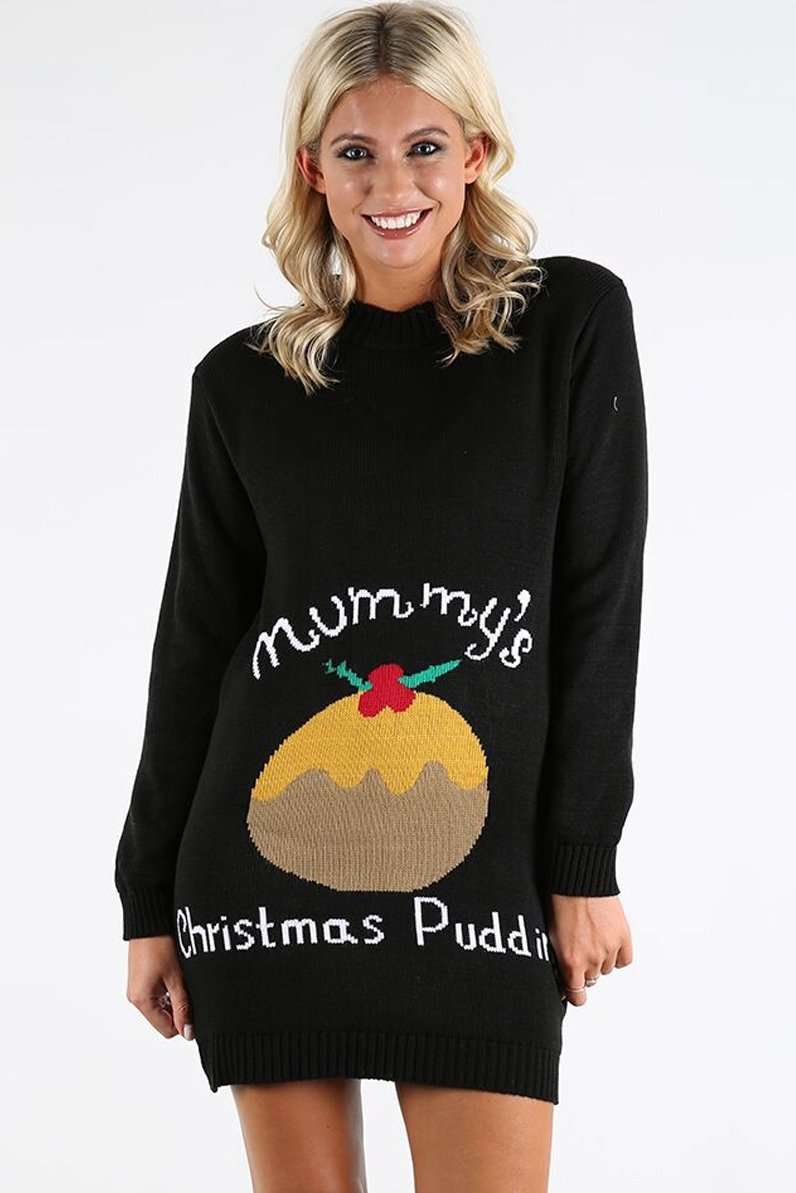 Long Sleeve Knitted Maternity Christmas Pudding Dress - bejealous-com