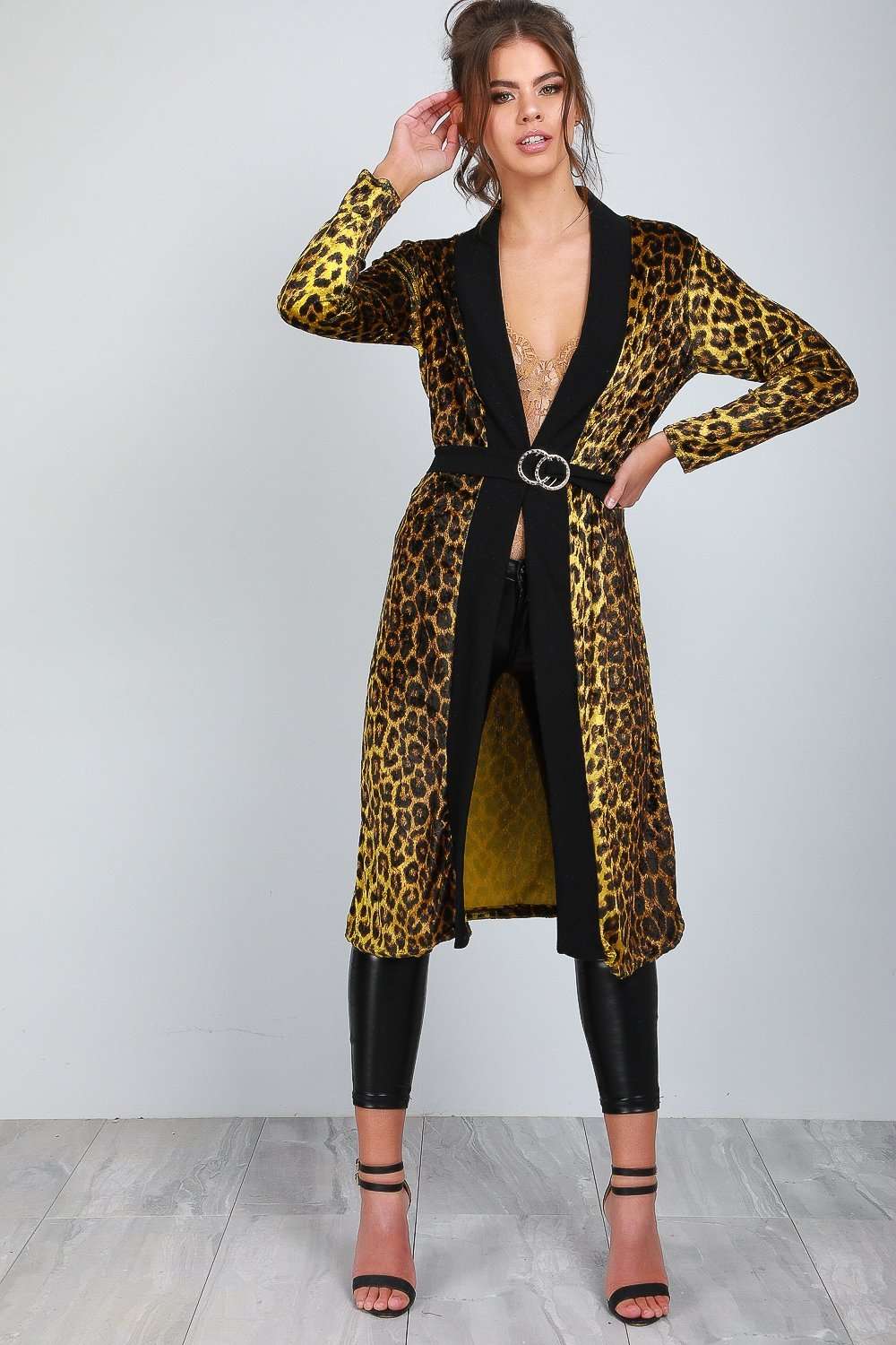 Long Sleeve Leopard Print Faux Velvet Jacket - bejealous-com