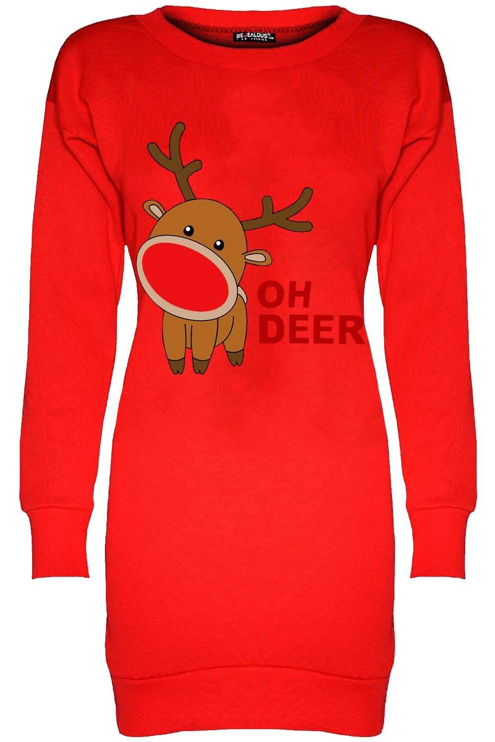 Long Sleeve Reindeer Print Oversized Sweater Dress - bejealous-com