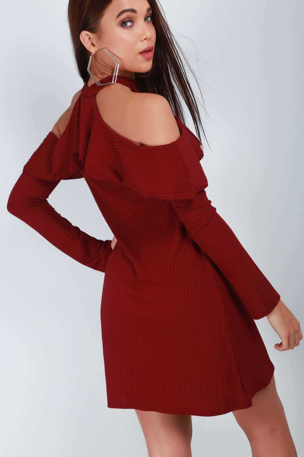 Lucy Cold Shoulder Frill Swing Dress - bejealous-com