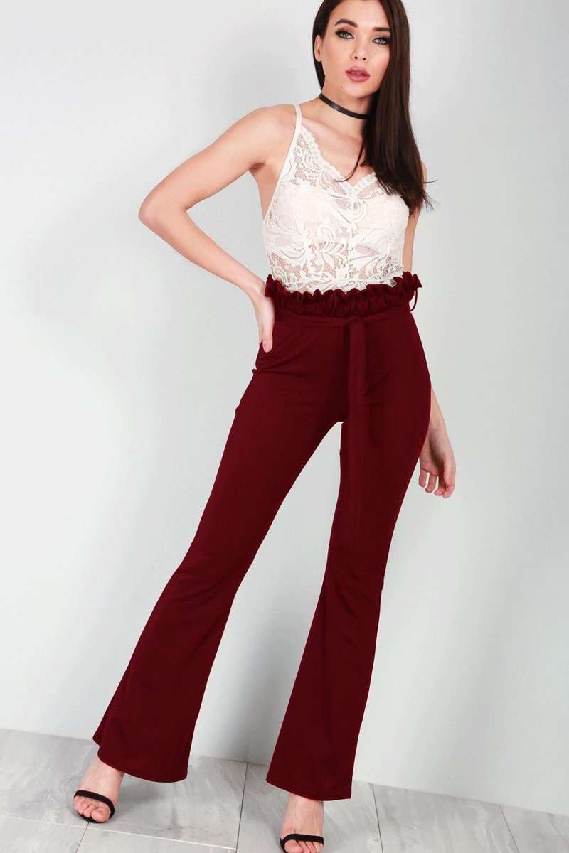 Lucy High Waist Burgundy Paper Bag Trousers - bejealous-com
