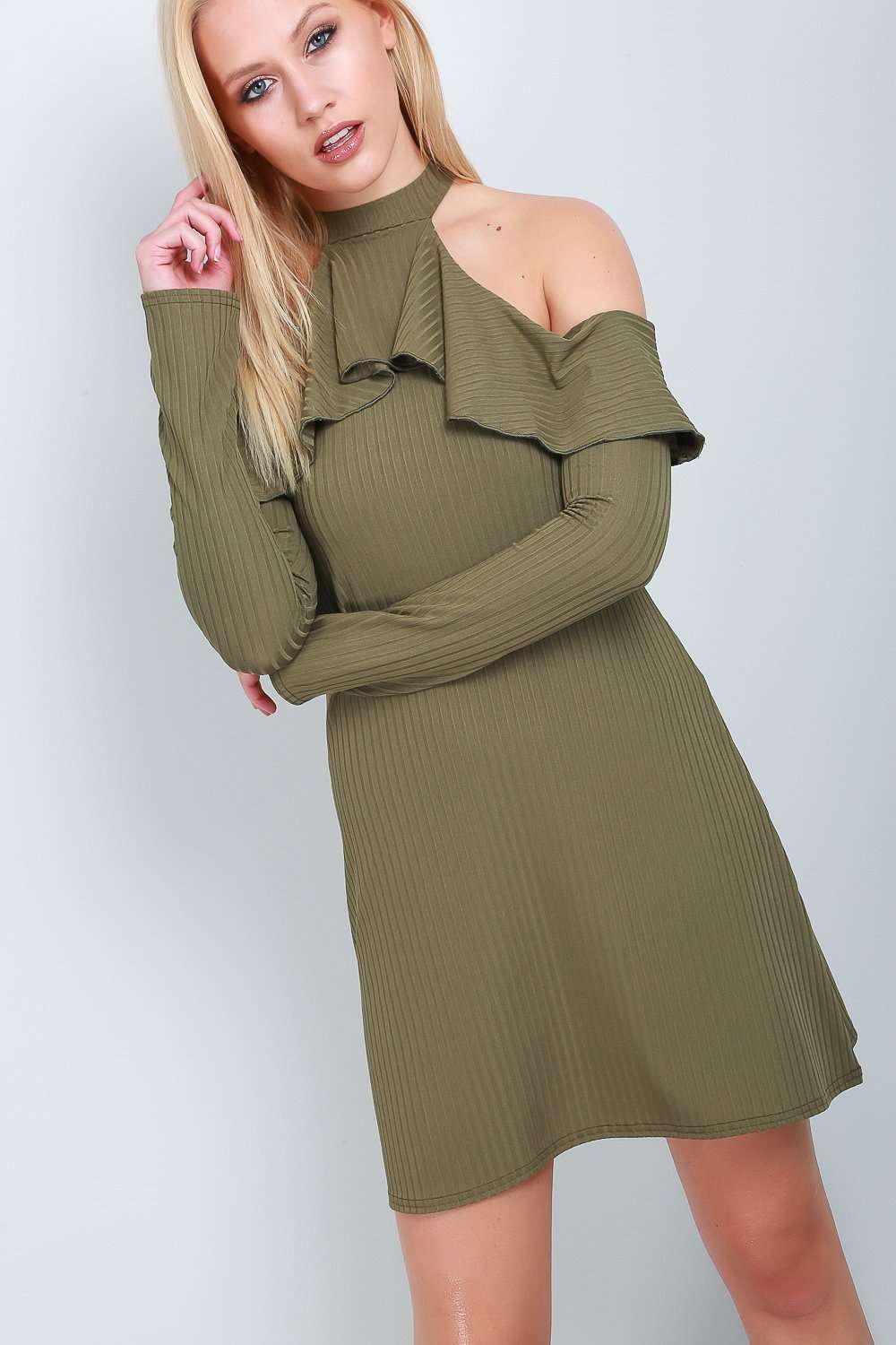 Lucy Long Sleeve Choker Neck Swing Dress - bejealous-com