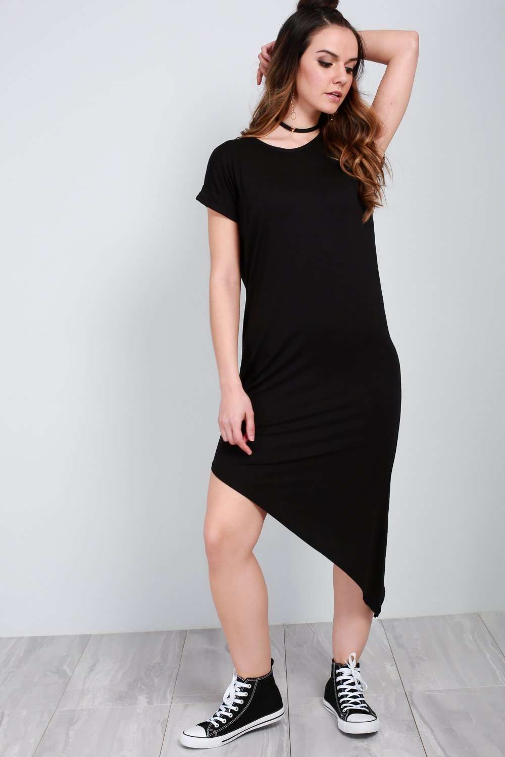 Maria Asymmetric Hem Jersey TShirt Dress - bejealous-com