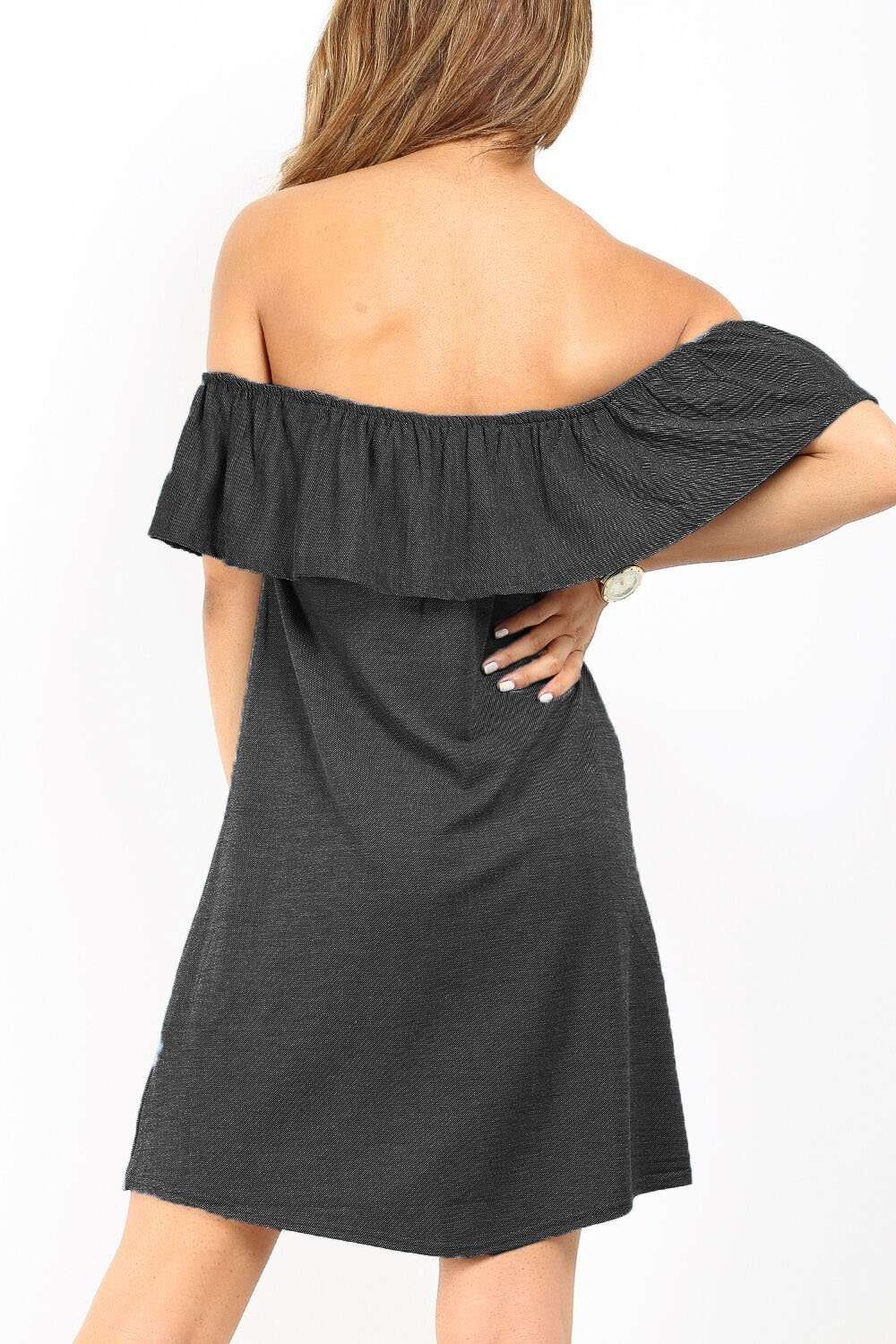 Marlia Cold Shoulder Frill Denim Mini Dress - bejealous-com