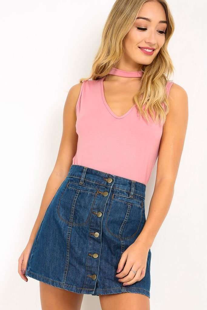 Marsie Sleeveless Choker Neck Vest Top - bejealous-com