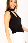 Marsie Sleeveless Choker Neck Vest Top - bejealous-com