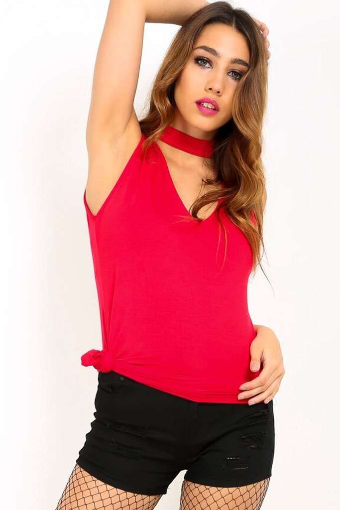 Marsie Sleeveless Choker Neck Vest Top - bejealous-com