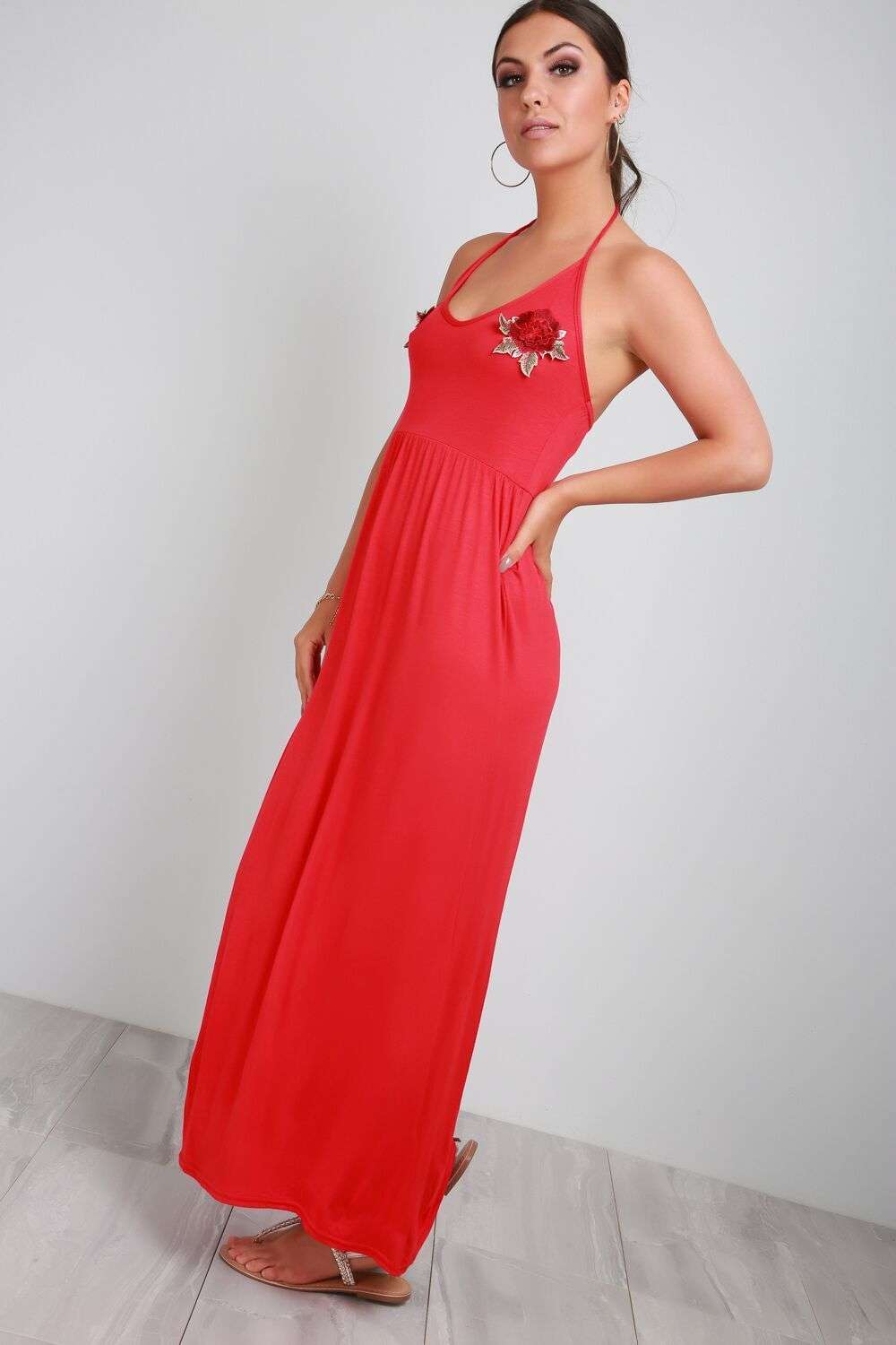 Martha Halter Neck Floral Embroidered Maxi Dress - bejealous-com