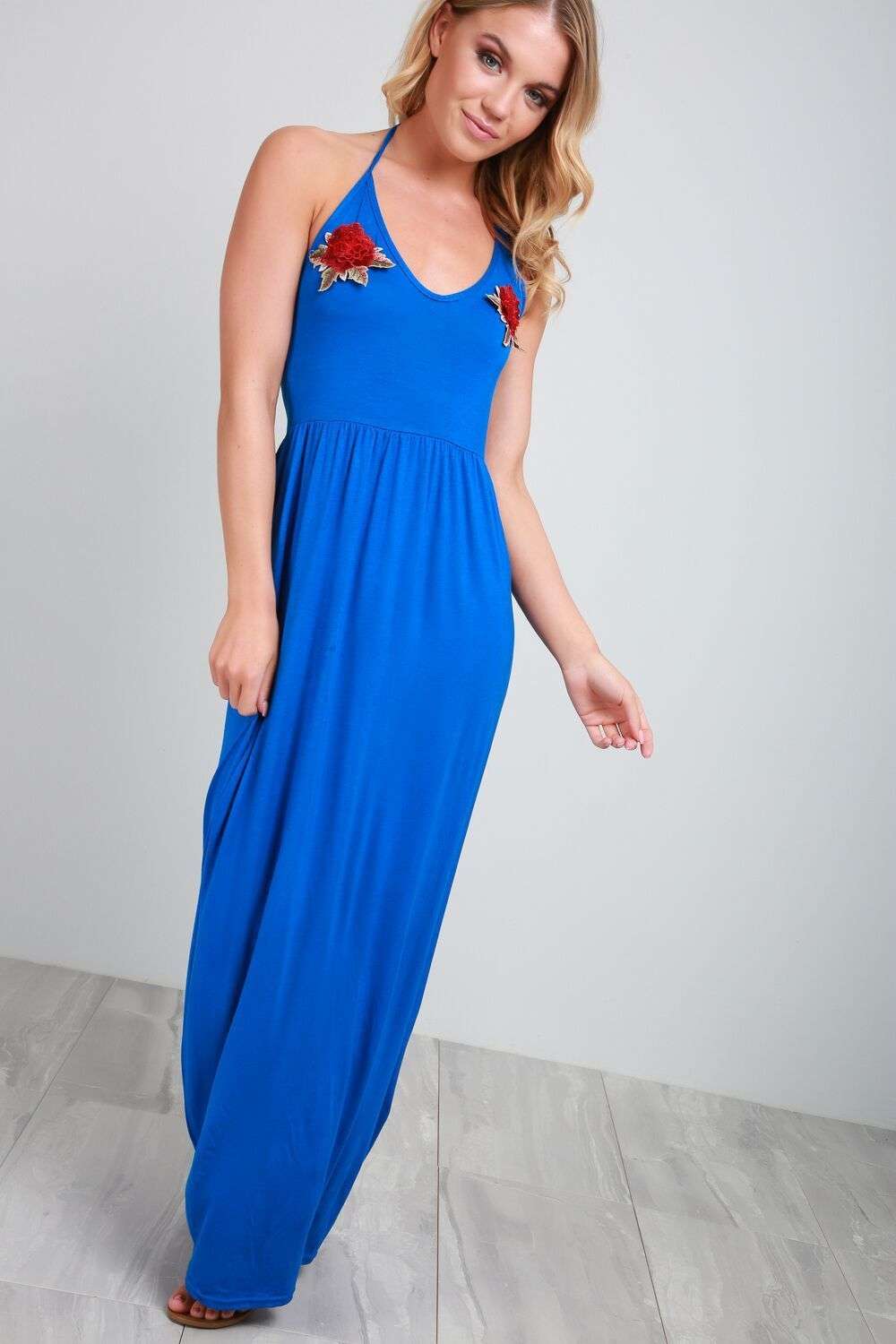 Martha Halter Neck Floral Embroidered Maxi Dress - bejealous-com