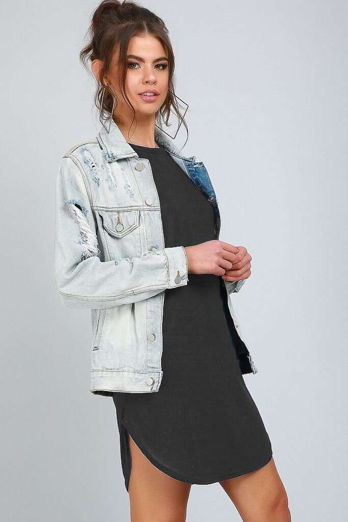 Turn Up Sleeve Curved Hem Tshirt Dress - bejealous-com