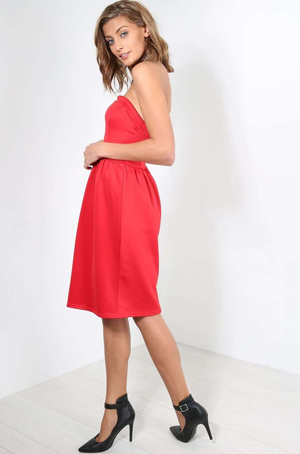 Michaela Black Bardot Midi Skater Dress - bejealous-com