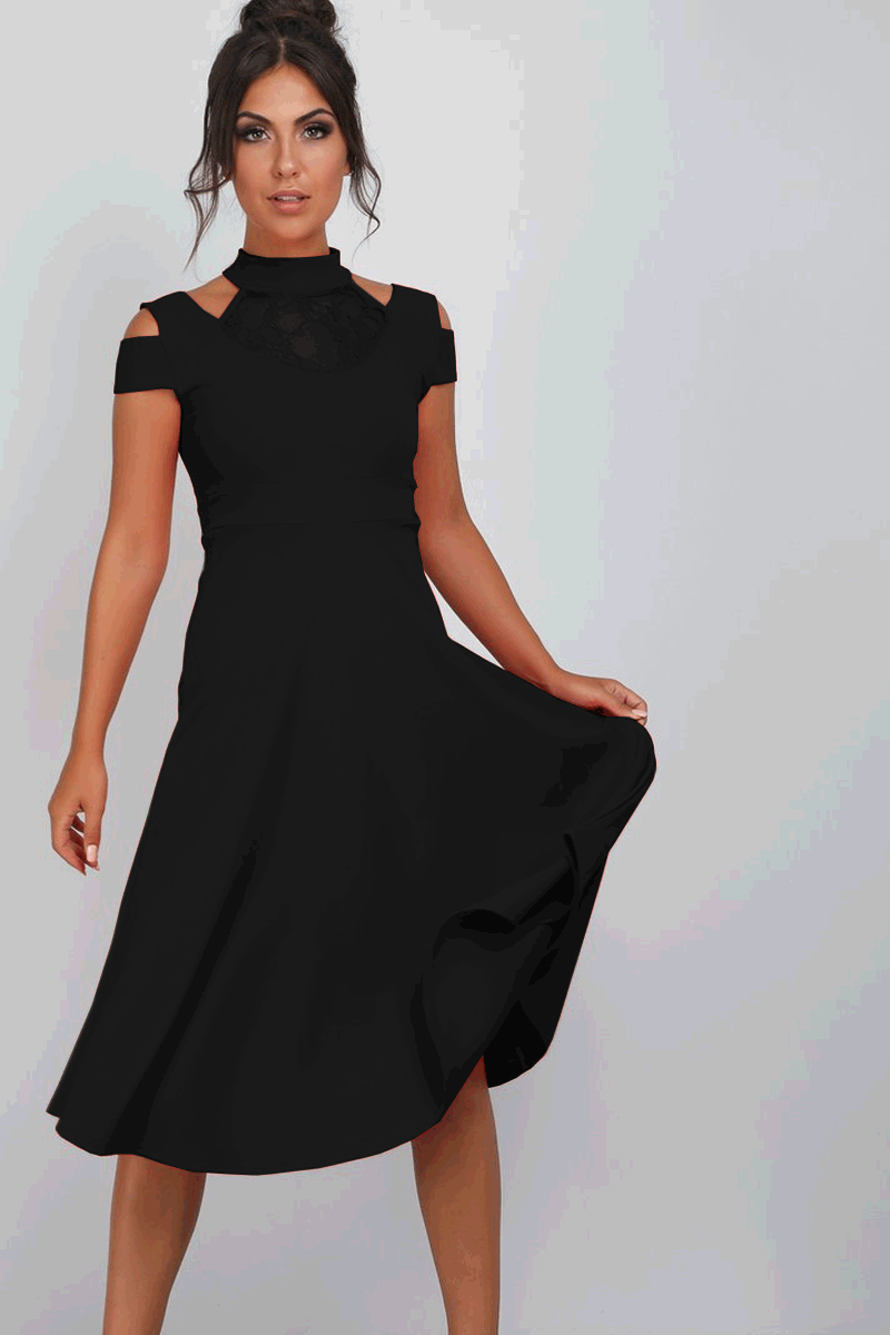 Millie High Neck Cold Shoulder Midi Swing Dress - bejealous-com