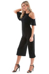 Monochrome Striped Frilly Cold Shoulder Culotte Jumpsuit - bejealous-com