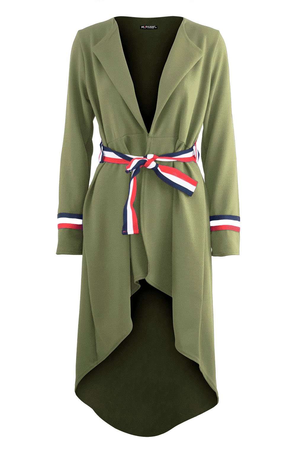 Nadia Long Sleeve Striped Belted Duster Jacket - bejealous-com