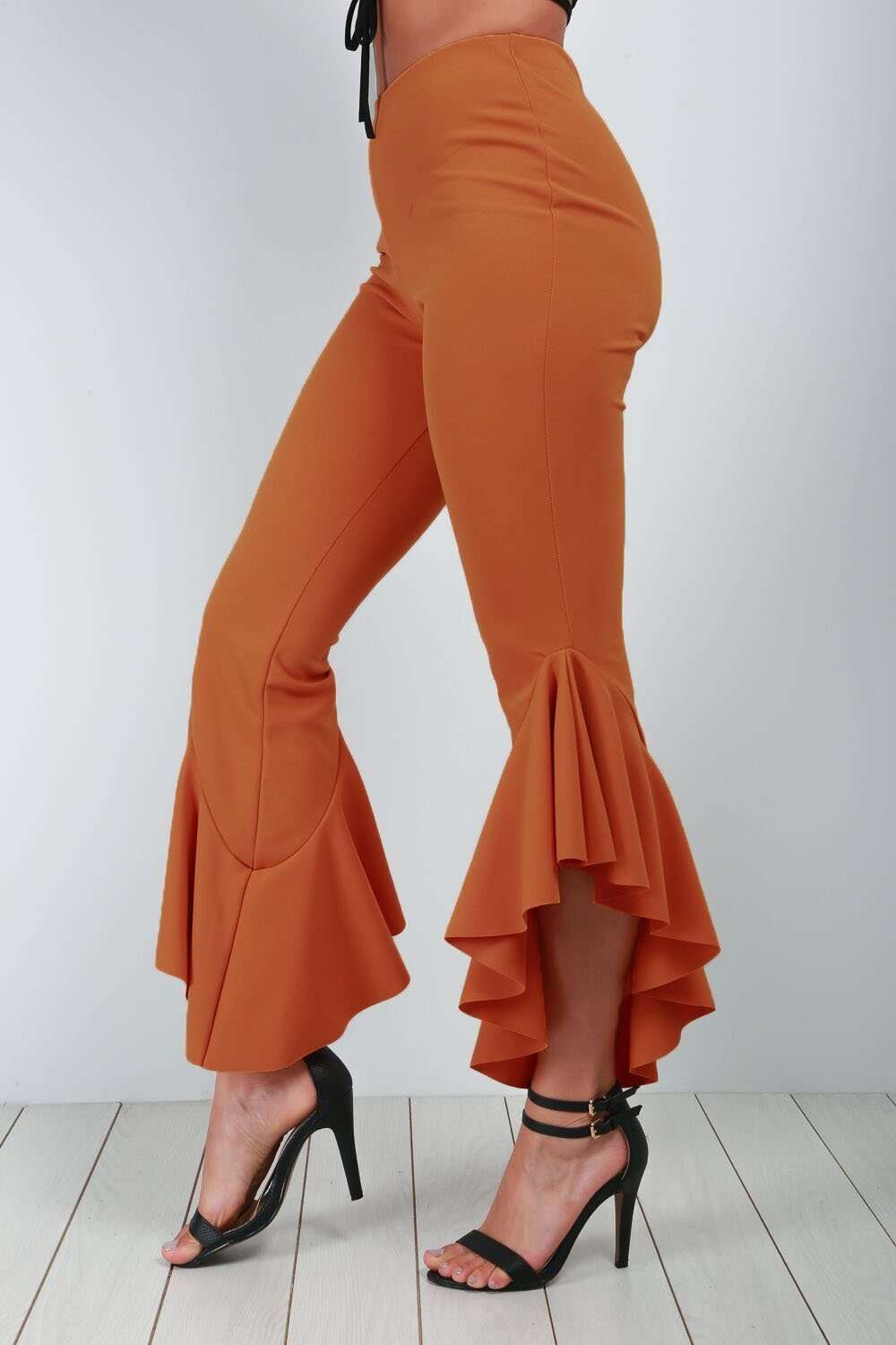 Nadya High Waist Frilly Slim Leg Trousers - bejealous-com