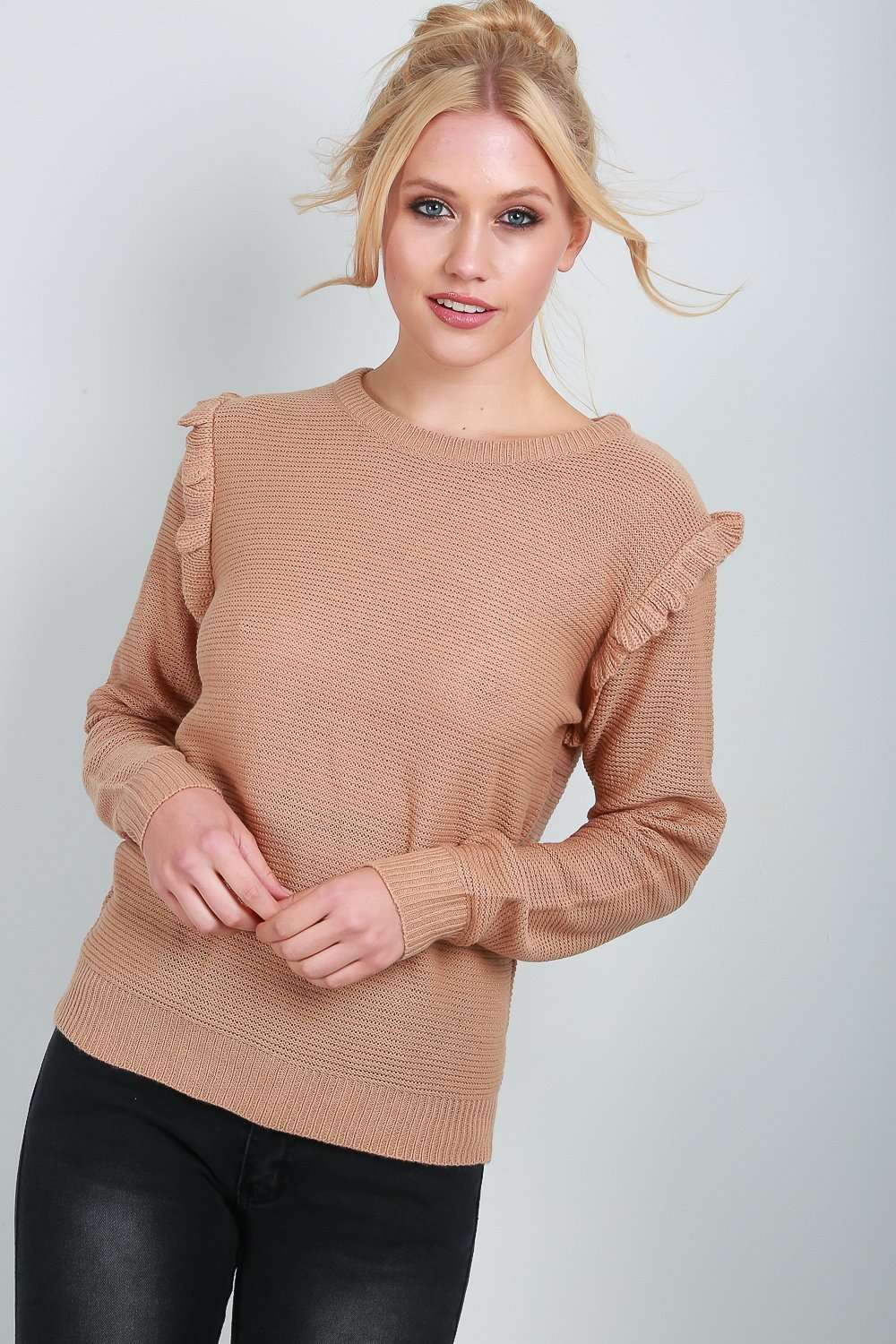 Nancy Long Sleeve Frilly Knitted Jumper - bejealous-com