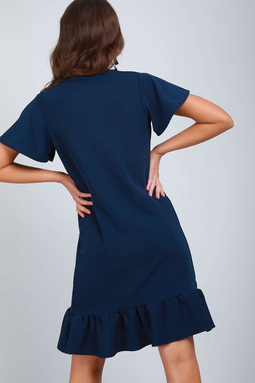 Navy Button Through Frill Sleeve Mini Dress - bejealous-com