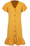 Navy Button Through Frill Sleeve Mini Dress - bejealous-com