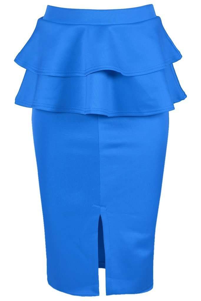 Navy High Waist Peplum Frill Midi Pencil Skirt - bejealous-com