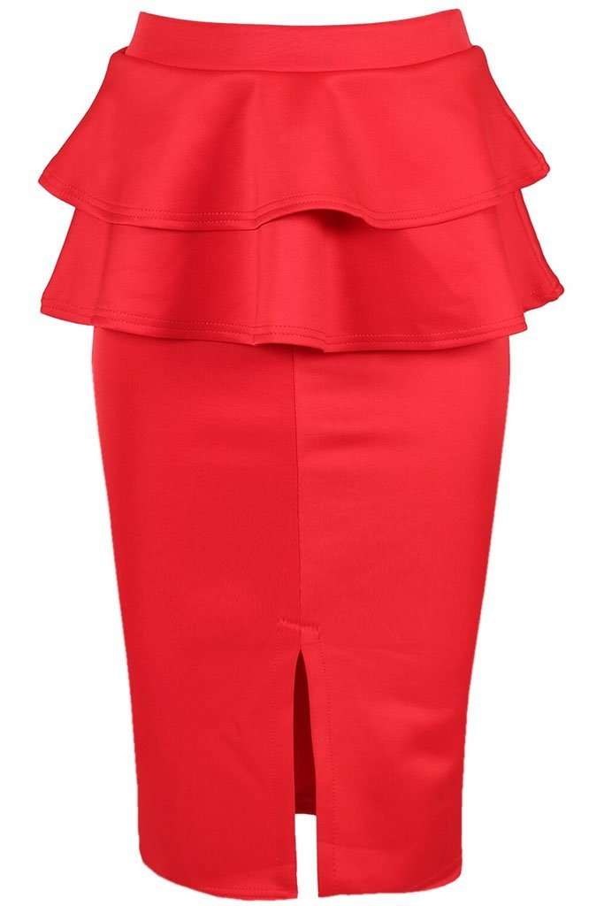 Navy High Waist Peplum Frill Midi Pencil Skirt - bejealous-com