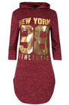 New York Slogan Print Curved Hem Sweater Dress - bejealous-com