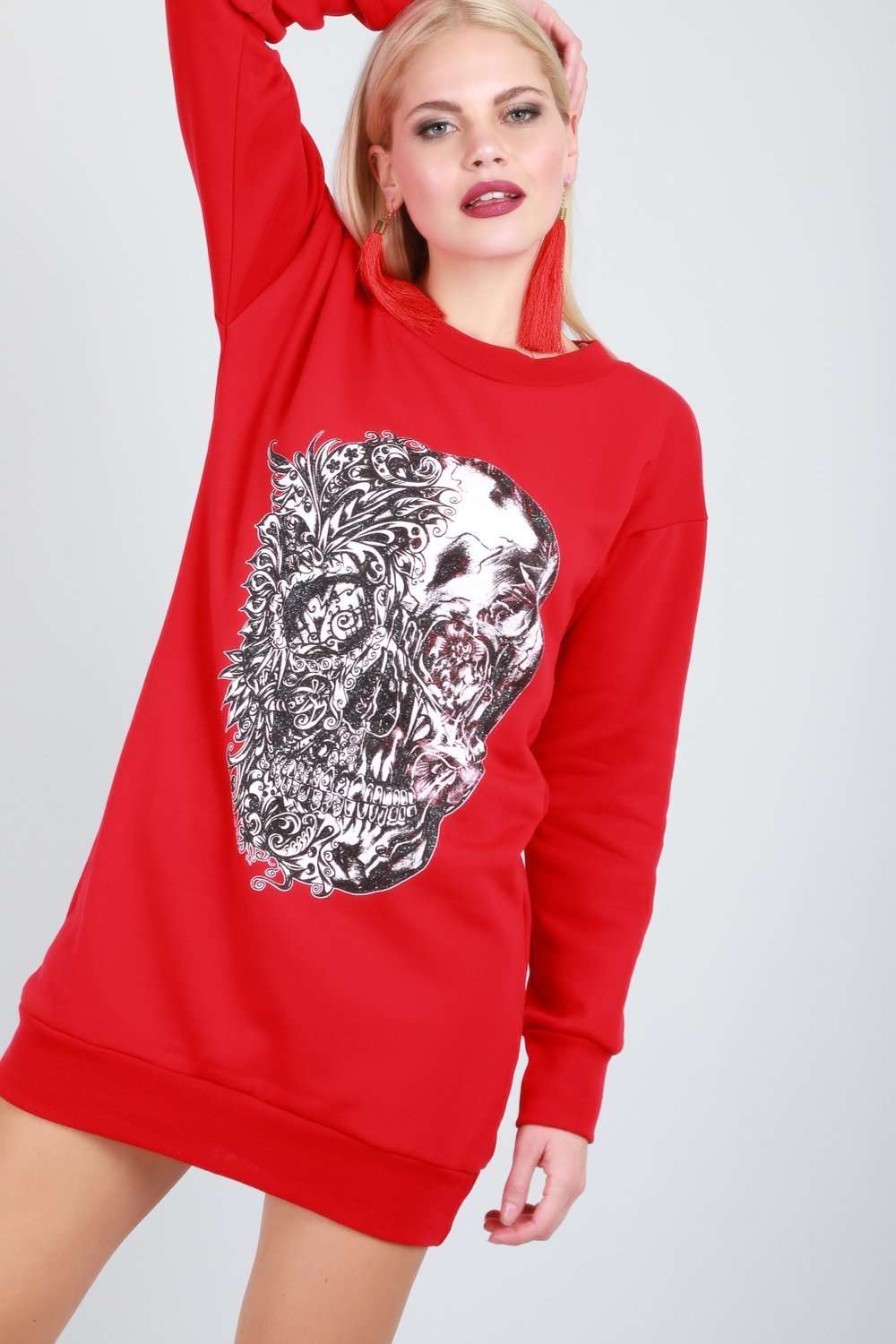Oversized Skull Print Sweater Dress - bejealous-com
