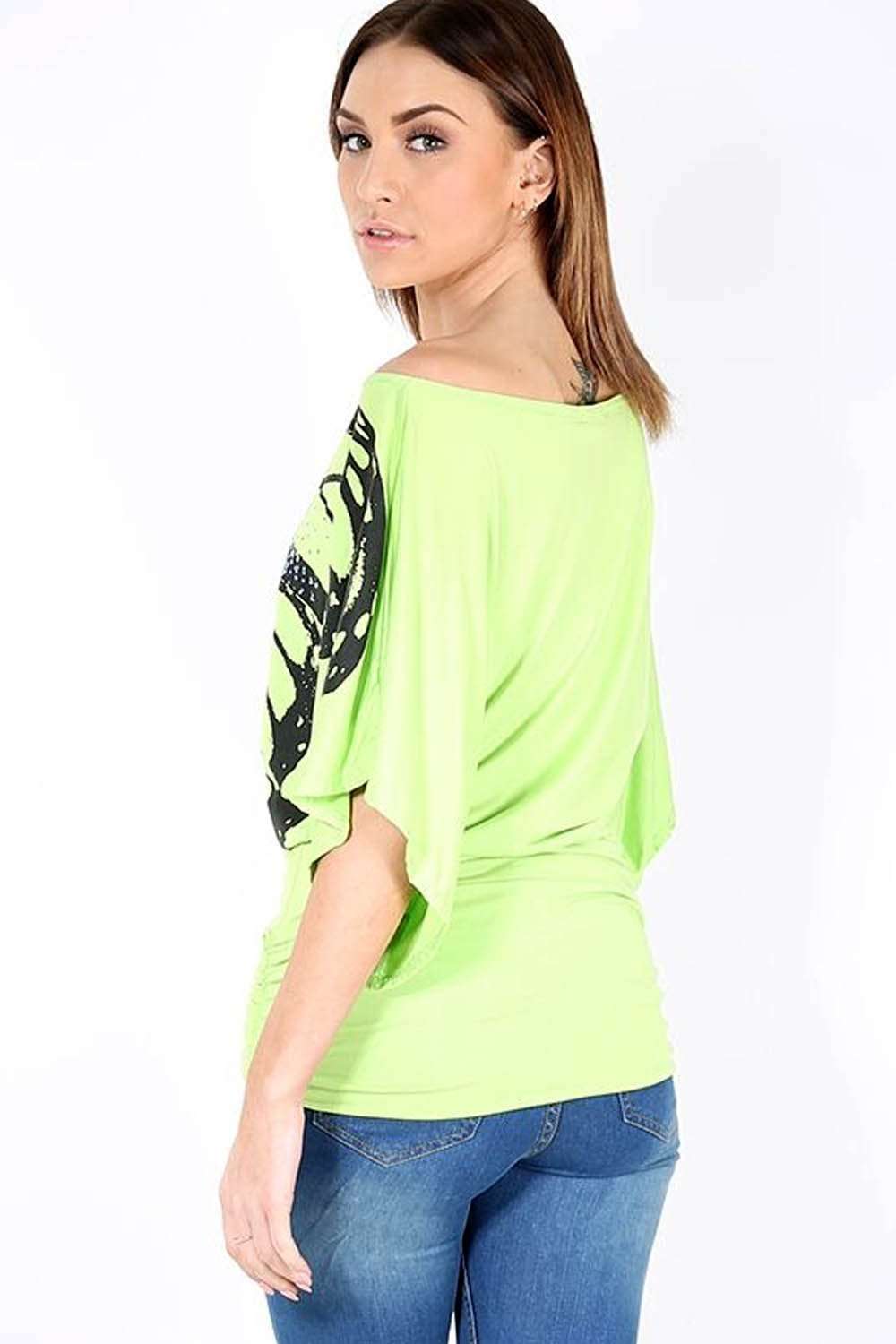 Polly Butterfly Print Bat Wing Baggy Tshirt - bejealous-com