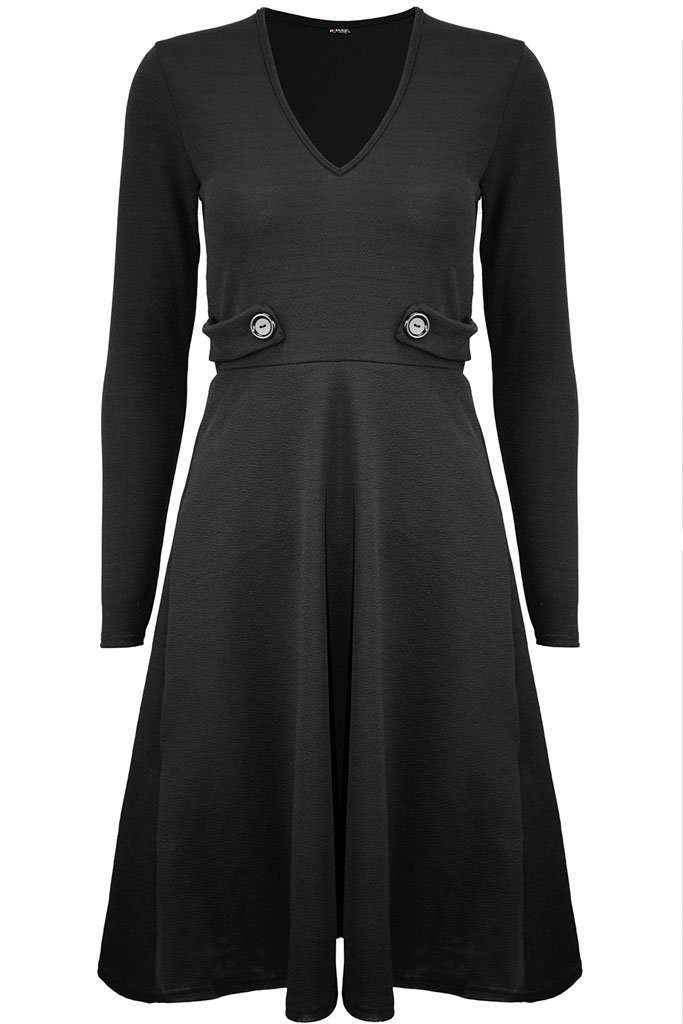 Long Sleeve Button Flared Midi Skater Dress - bejealous-com