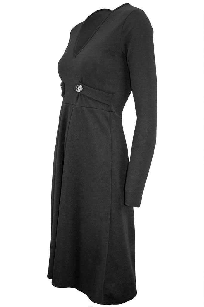 Long Sleeve Button Flared Midi Skater Dress - bejealous-com