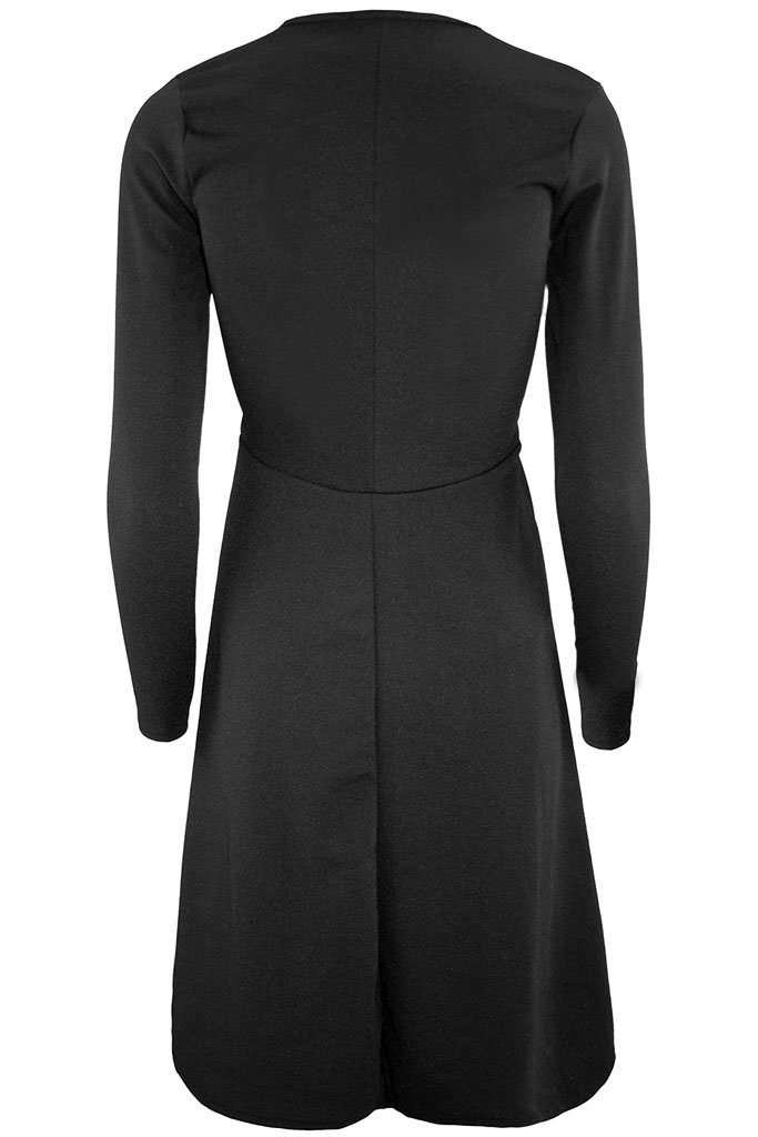 Long Sleeve Button Flared Midi Skater Dress - bejealous-com