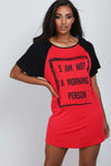 Red Oversized Slogan Print Pyjama Night Dress - bejealous-com