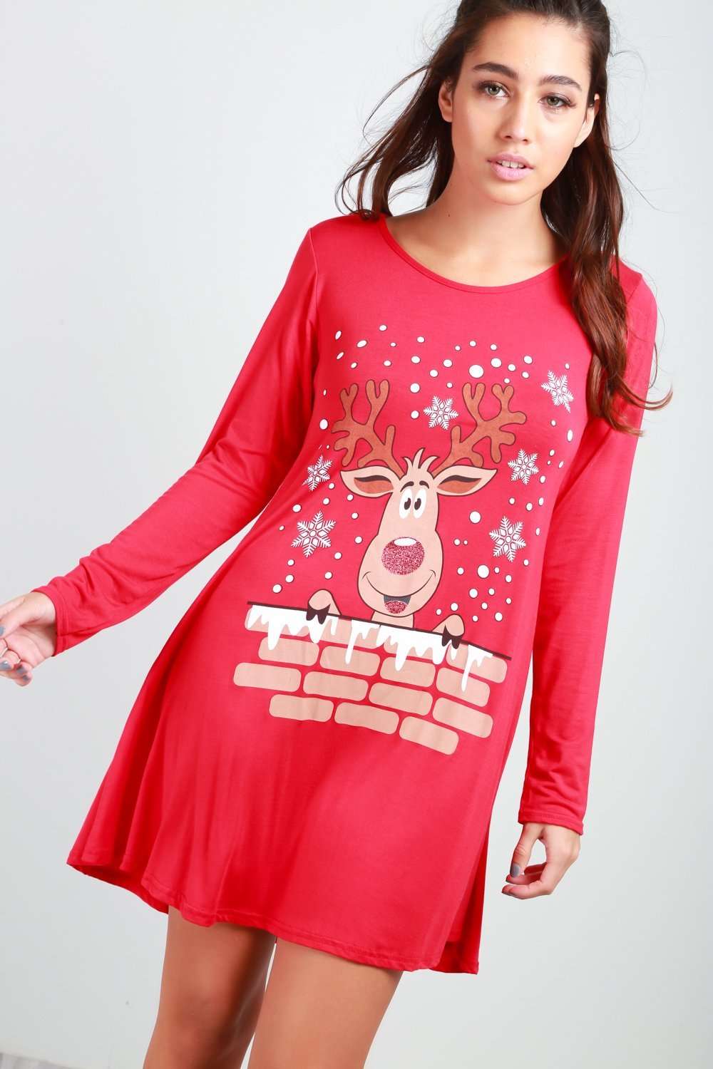 Reindeer Christmas Print Swing Dress - bejealous-com