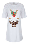 Reindeer Graphic Print Baggy Xmas T-shirt Dress - bejealous-com