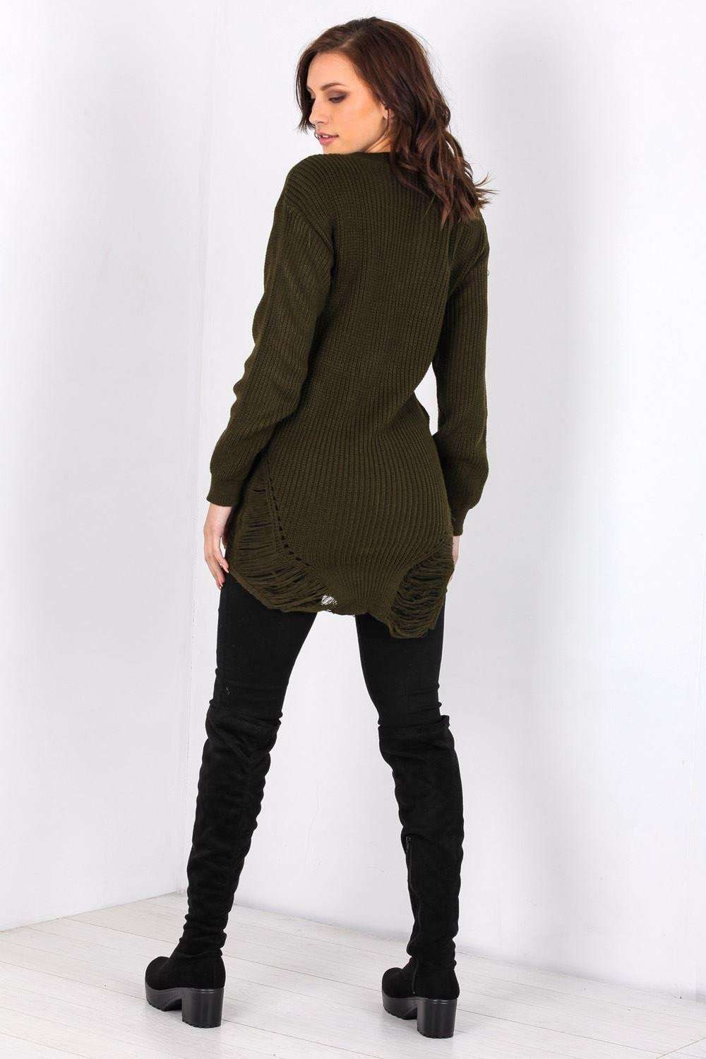 Long Sleeve Red Frayed Knitted Jumper - bejealous-com