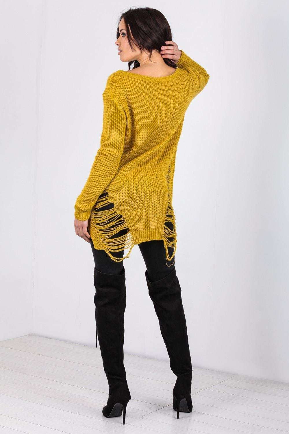 Long Sleeve Red Frayed Knitted Jumper - bejealous-com