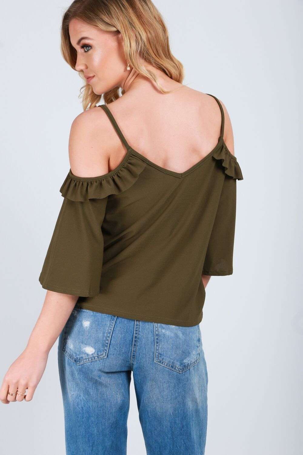 Ruby Flute Sleeve Cold Shoulder Frilly Cami Top - bejealous-com