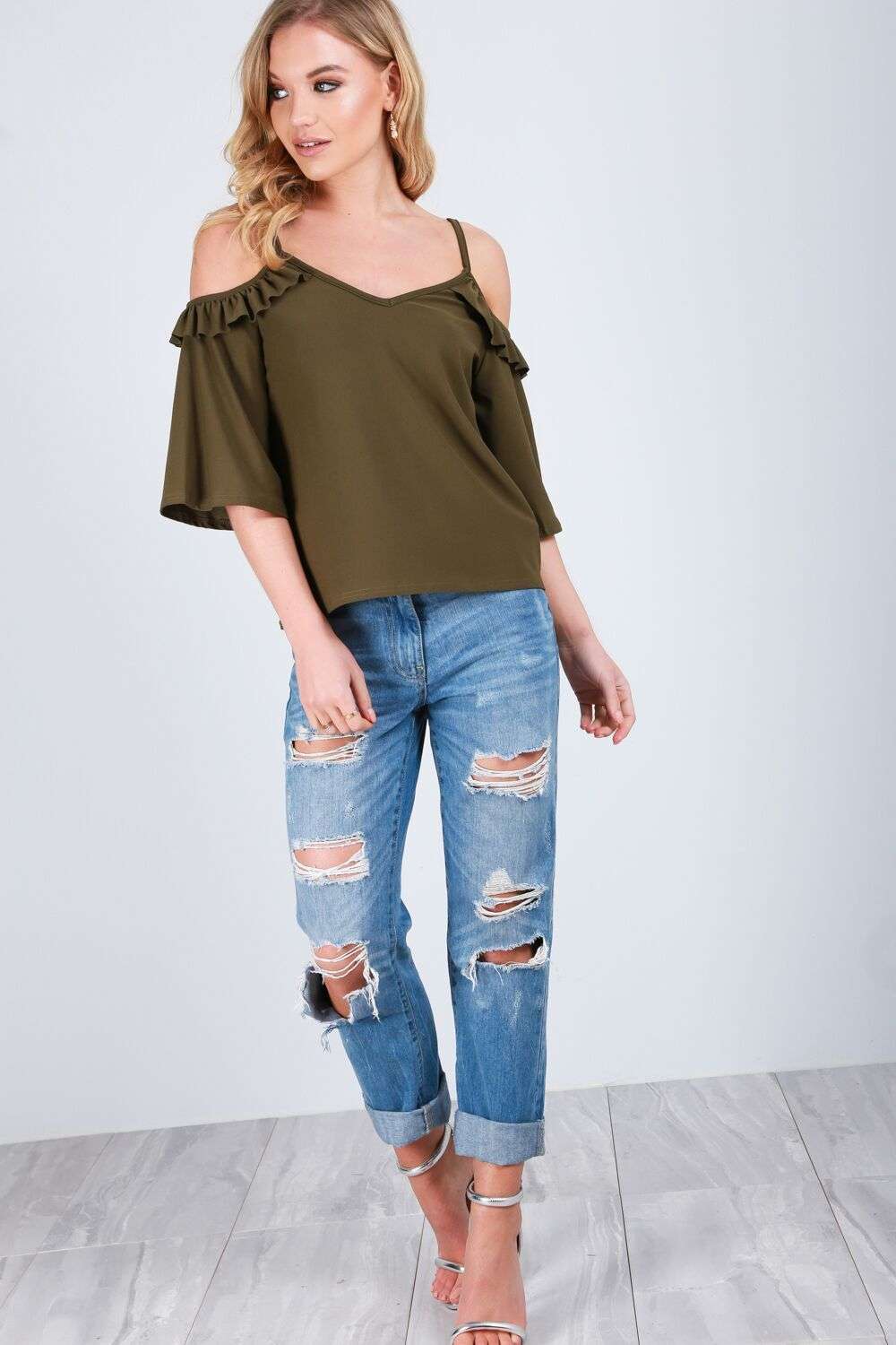 Ruby Flute Sleeve Cold Shoulder Frilly Cami Top - bejealous-com