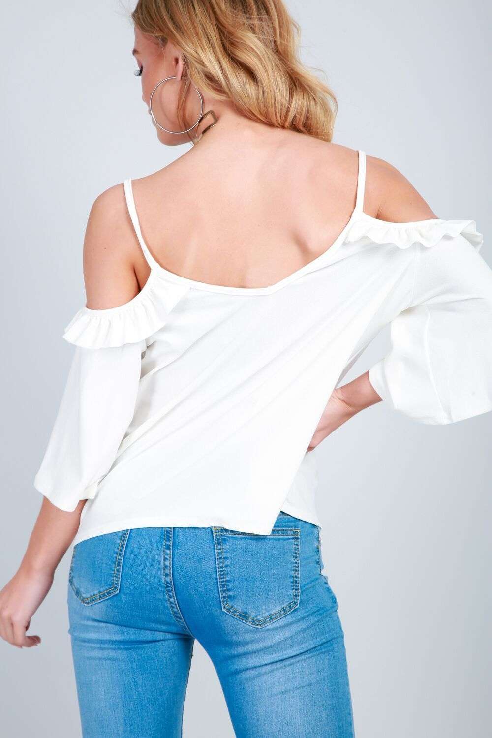 Ruby Flute Sleeve Cold Shoulder Frilly Cami Top - bejealous-com