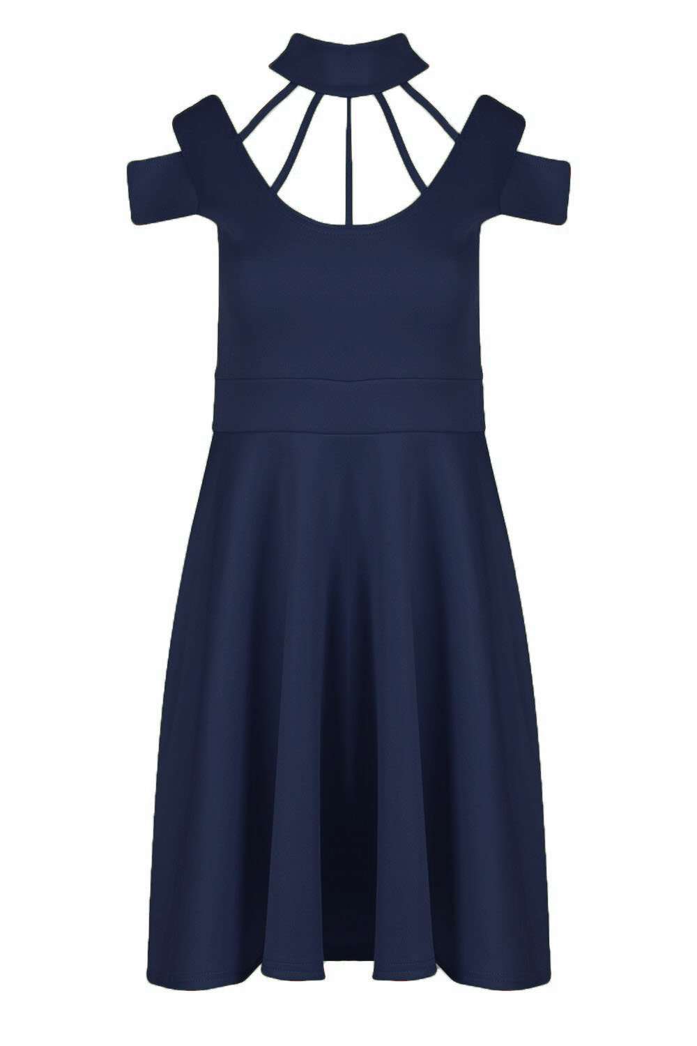 Sadie Caged Choker Neck Mini Skater Dress - bejealous-com