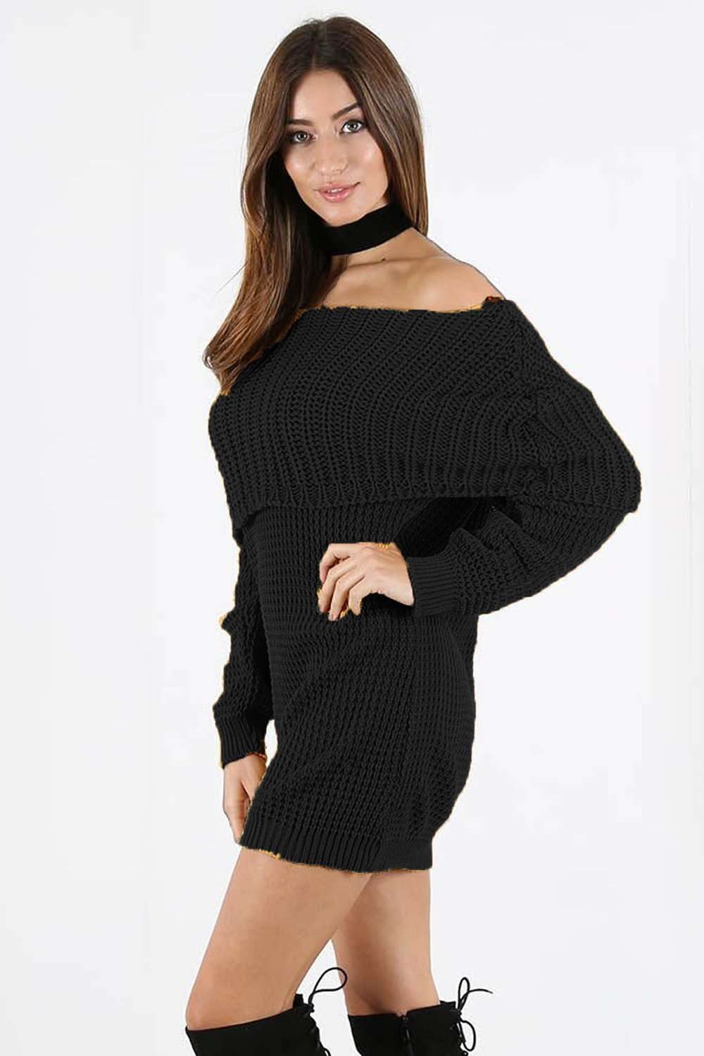 Off Shoulder Scallop Knit Jumper Dress - bejealous-com