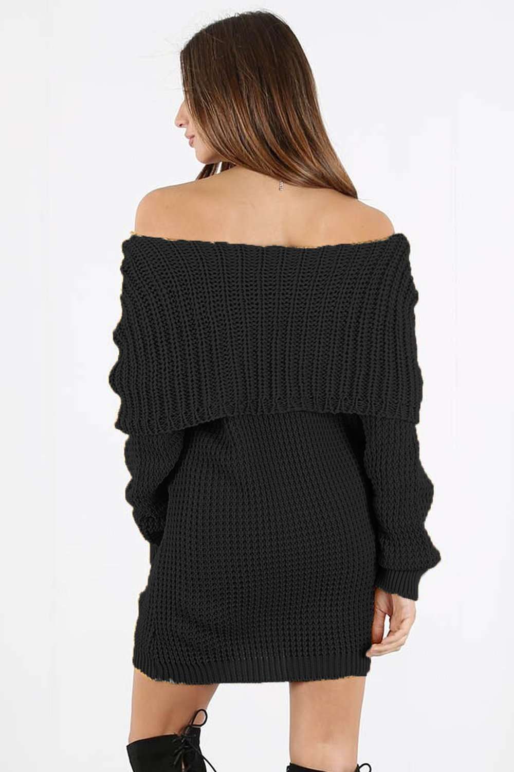 Off Shoulder Scallop Knit Jumper Dress - bejealous-com
