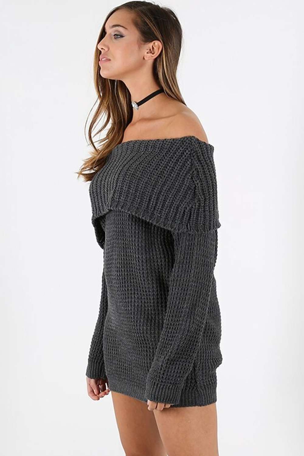 Off Shoulder Scallop Knit Jumper Dress - bejealous-com