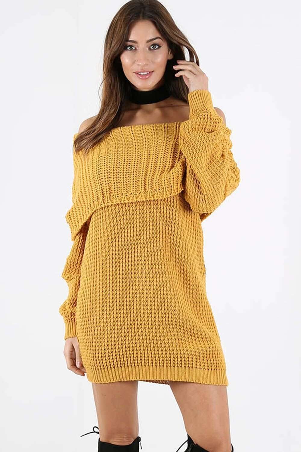 Off Shoulder Scallop Knit Jumper Dress - bejealous-com