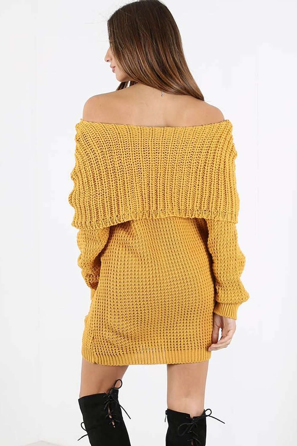 Off Shoulder Scallop Knit Jumper Dress - bejealous-com
