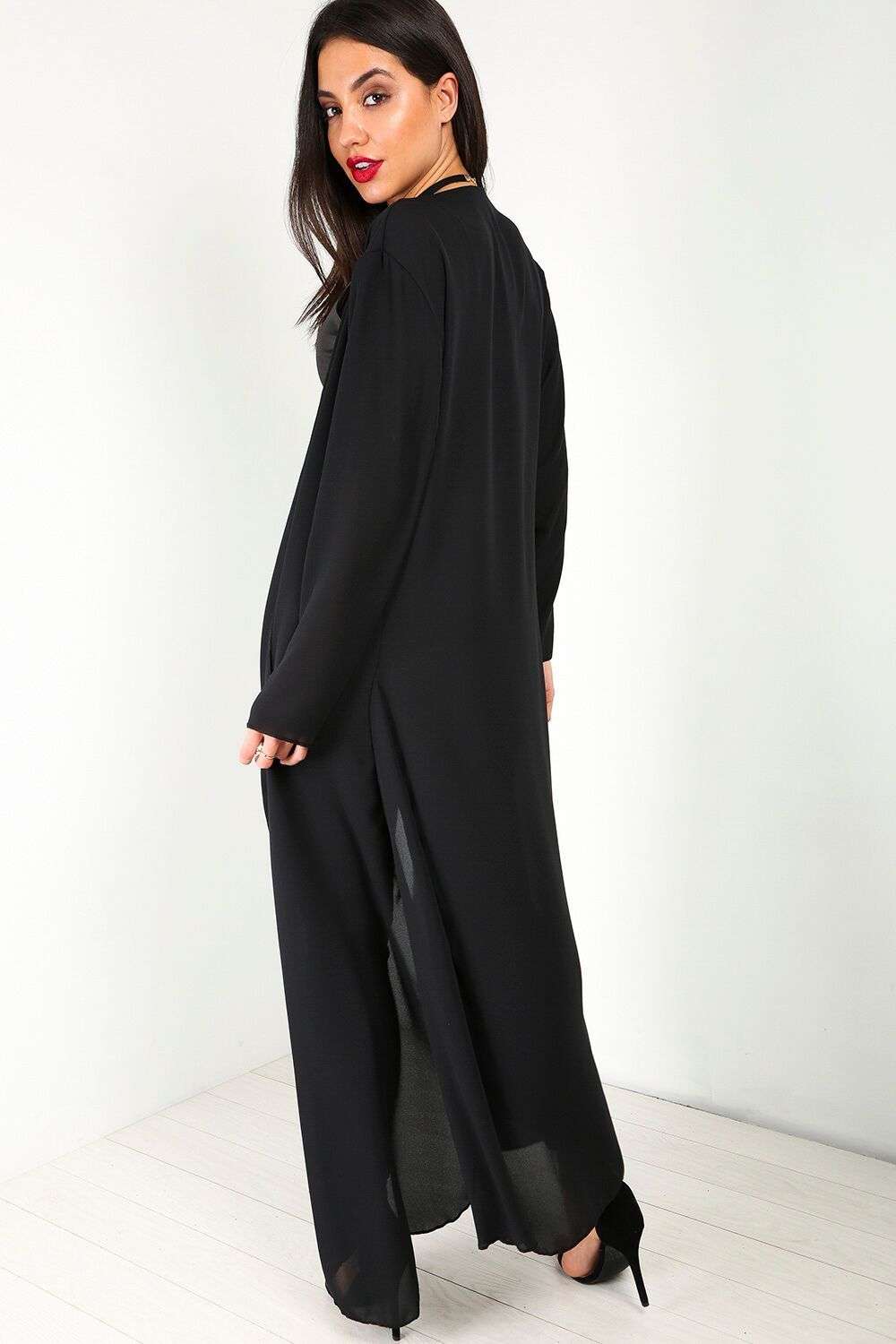 Shina Long Sleeve Sheer Waterfall Maxi Cardigan - bejealous-com