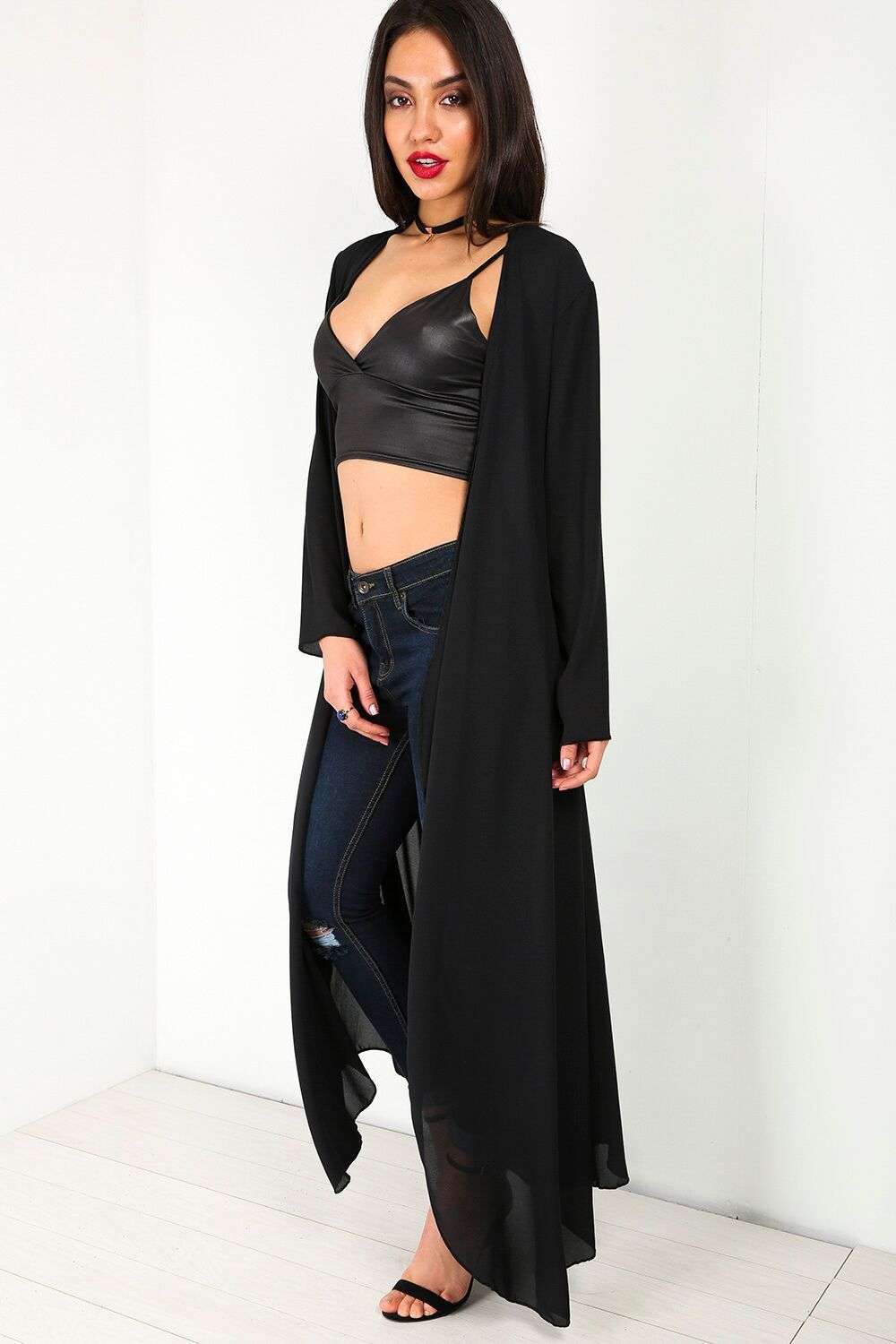 Shina Long Sleeve Sheer Waterfall Maxi Cardigan - bejealous-com