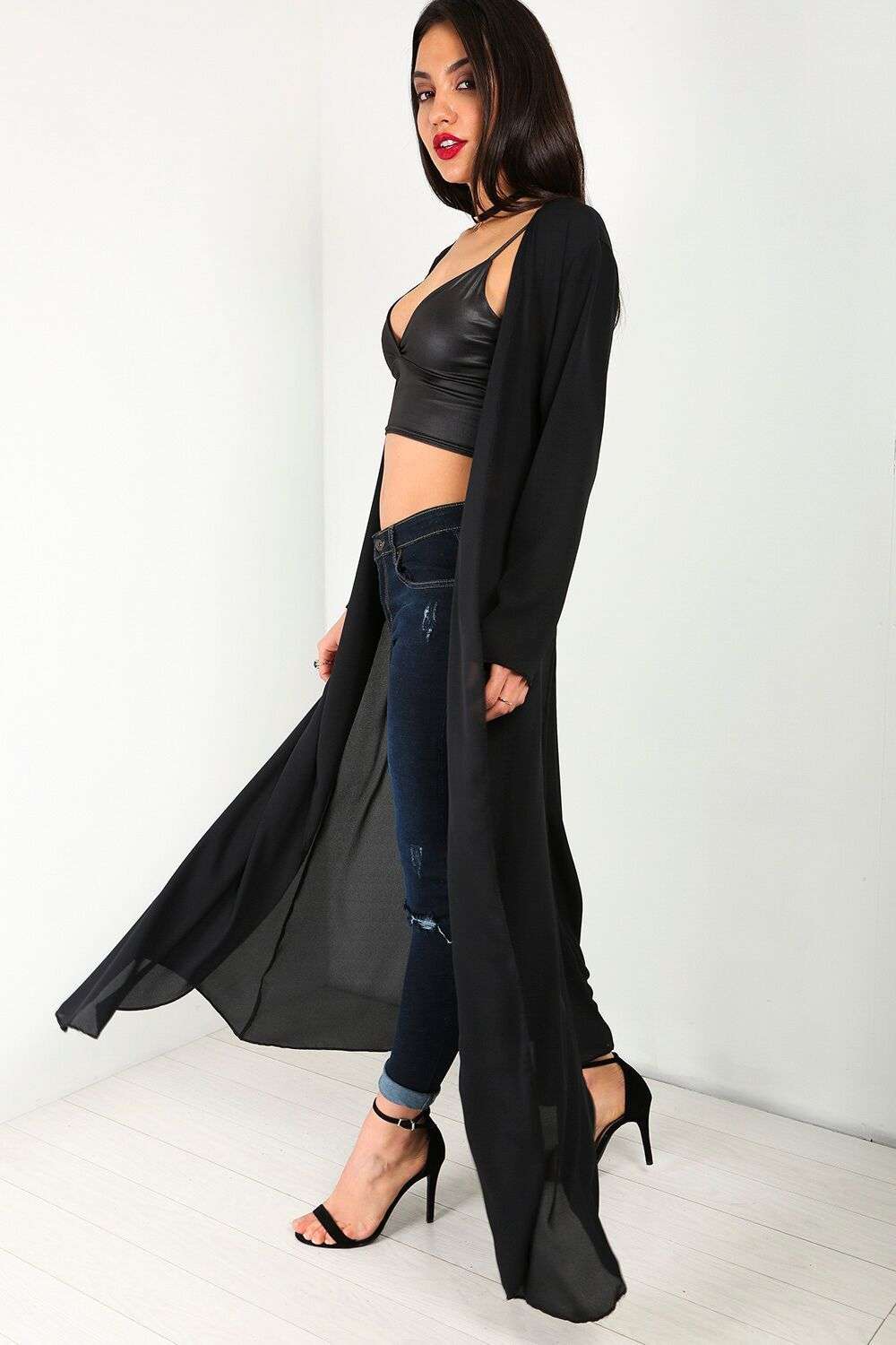 Shina Long Sleeve Sheer Waterfall Maxi Cardigan - bejealous-com