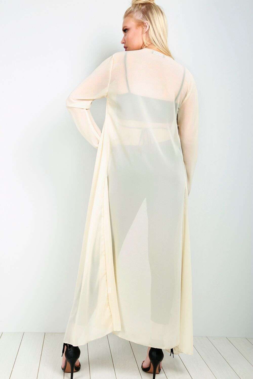 Shina Long Sleeve Sheer Waterfall Maxi Cardigan - bejealous-com