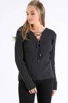 Shyla Plunge Neck Lace Up Knitted Jumper - bejealous-com